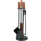 Haardstel 4-delig rond standaard met houten afwerking
