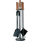 Haardstel 4-delig rond standaard met houten handgrepen