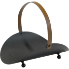 Houtbak halfrond met leren handvat