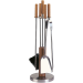 Haardstel RVS 4-delig rond standaard met houten afwerking