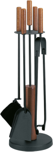 Haardstel 4-delig rond standaard met houten afwerking