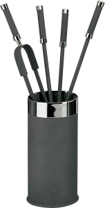 Haardstel antraciet 4-delig ronde bak met chroom handgrepen