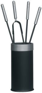 Haardstel 4-delig ronde bak met aluminium handgrepen
