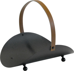 Houtbak halfrond met leren handvat