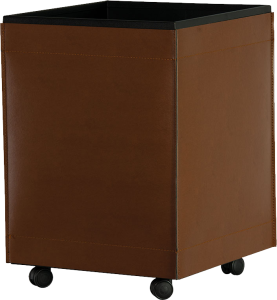 Houtbak van leer op wieltjes