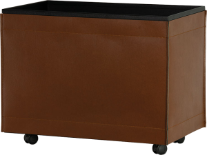 Houtbak van leer op wieltjes breed