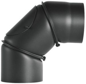 Dikwandige bocht Ø150mm – verstelbaar 0-90° met luik (zwart)